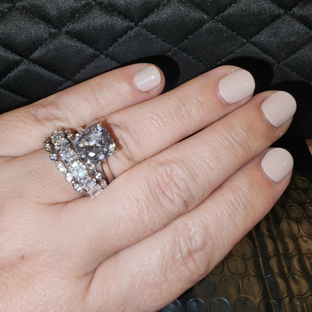 Beautiful Sterling CZ wedding set multiple rings stacking Ascher cut approx 6ct